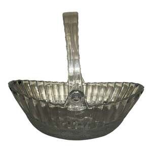Crystal Clear Industries Pressed Clear Glass Oval Decorative Basket w/ Handle